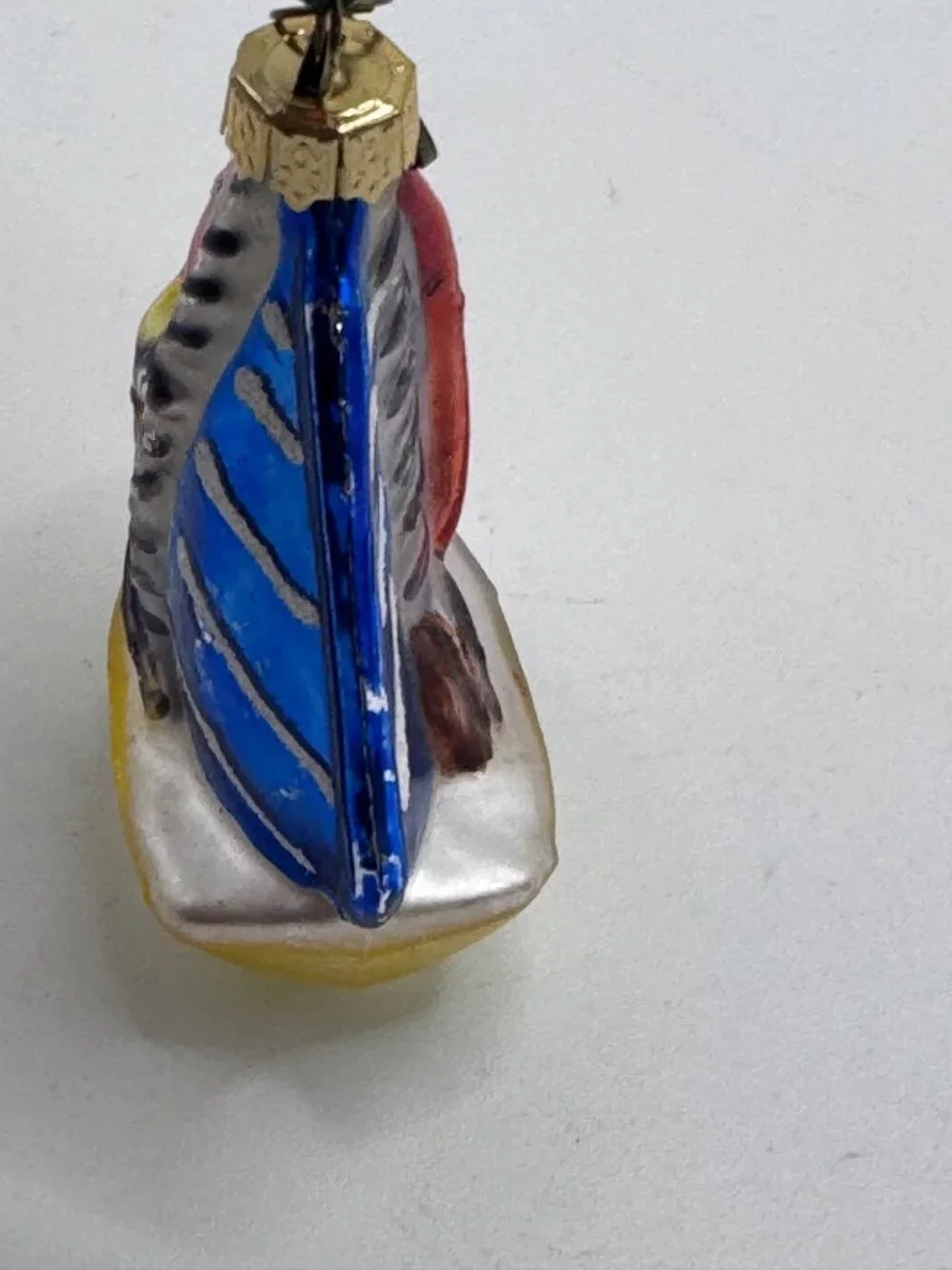 Vintage Dept 56 Tiny Trimmings Glass Sailboat Ornament Red Blue Sails Hand-Paint